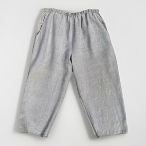 FLAX‎ by Angelheart Linen Pants Medium Taupe Elastic Waist Cropped VTG Pockets